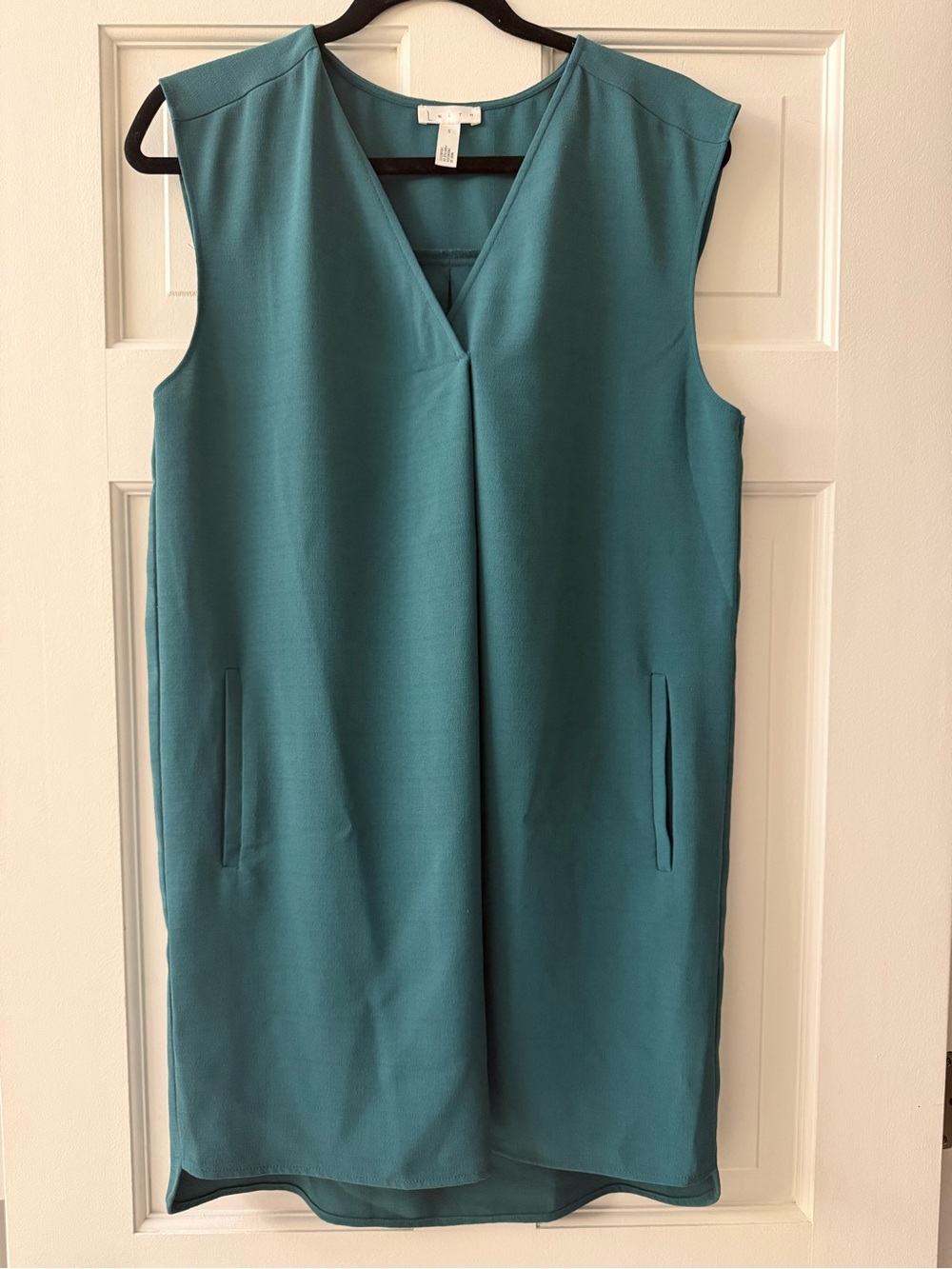 Leith Teal V-Neck Sleeveless Shift Dress Pockets Size Small